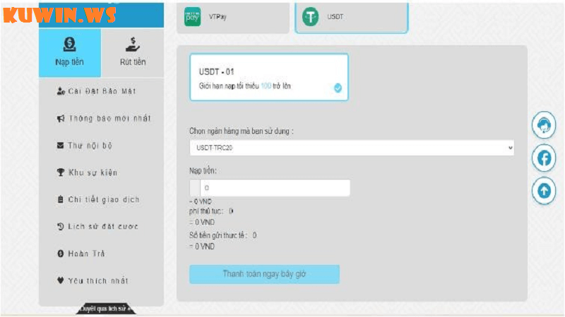 Những lưu ý khi nạp tiền Kuwin